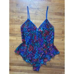 Victoria’s Secret Gold Label 1980s Rainbow Floral Teddy
